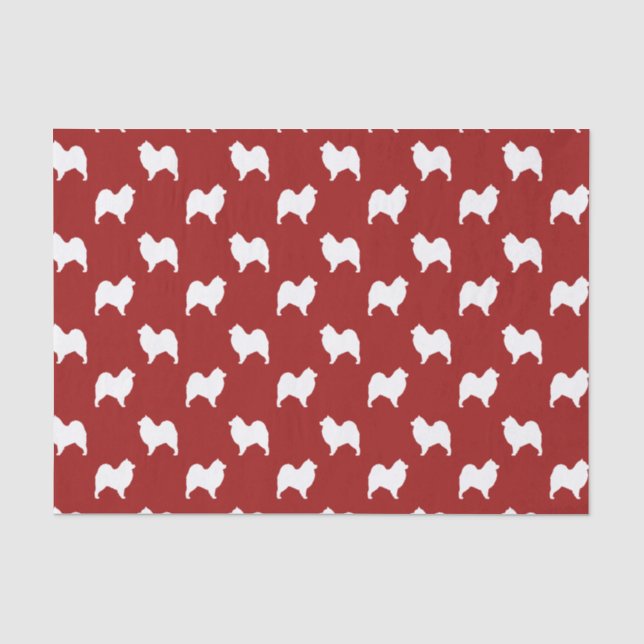 Papier Mousseline Rouge de motif de silhouettes de Samoyed (Recto)