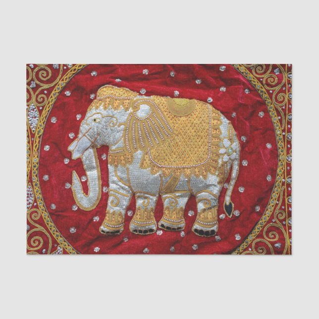 Papier Mousseline Rouge embelli et or d'éléphant d'Asie (Recto)