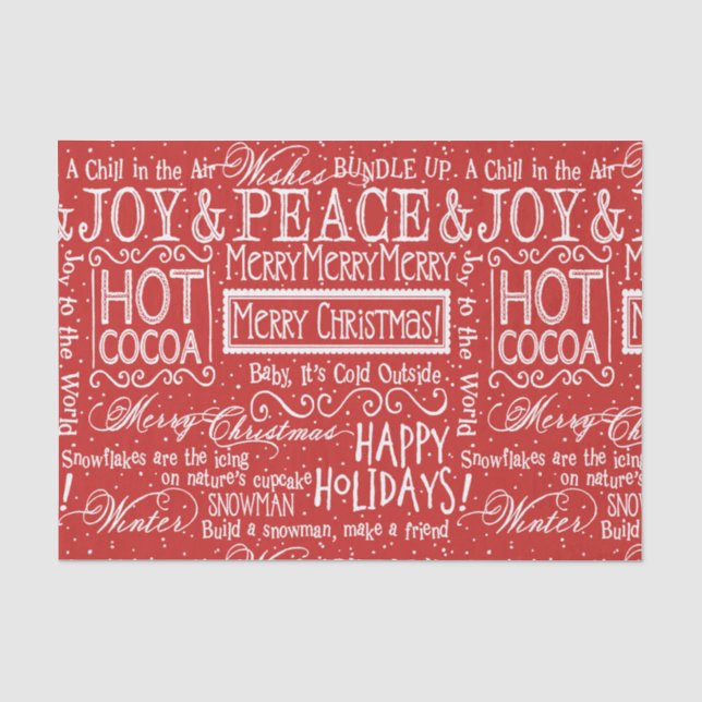 Papier Mousseline Rouge et blanc de vers de Noël (Recto)