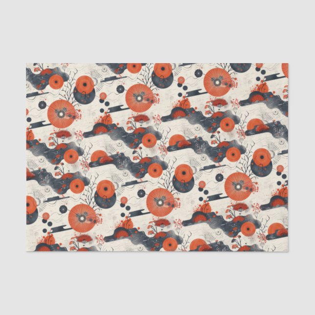 Papier Mousseline Rouge et noir asiatique (Recto)