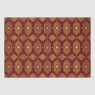 Papier Mousseline Rouge et or ethnique ikat motif géométrique