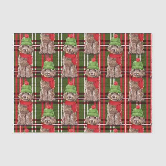 Papier Mousseline Rouge et vert Brown Cockapou Noël (Recto)