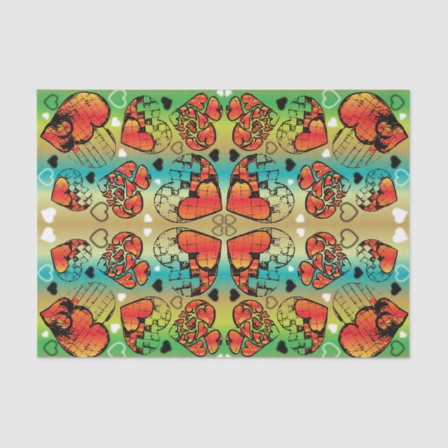 Papier Mousseline Rouge et vert Whimsical Romantique Coeurs motif (Recto)