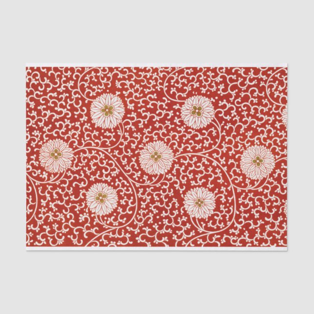 Papier Mousseline Rouge Floral Vibrant Ornate Classé Motif (Recto)