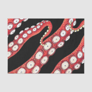 Papier Mousseline Rouge Kraken Octopus Tentacles Noir