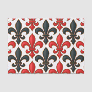 Papier Mousseline Rouge noir baroque Fleur de lis Motif Design