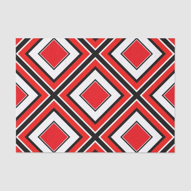 Papier Mousseline Rouge noir blanc diamant géométrique (Recto)