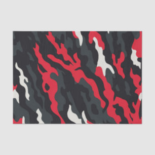 Papier Mousseline Rouge Noir Gris Blanc Camouflage Camo Motif