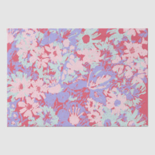 Papier Mousseline Rouge Rose Aqua Violet Peint Jardin Fleurs Design
