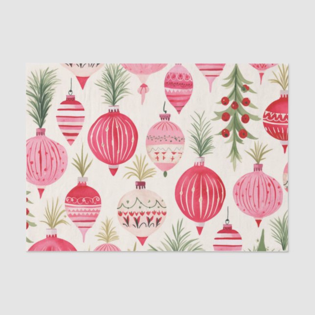 Papier Mousseline Rouge rose rouge rétro ornements de Noël Baubles (Recto)