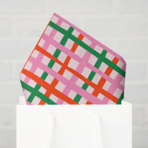 Papier Mousseline Rouge Rose Vert Rayures