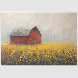 Papier Mousseline Rouge rustique Grange Fleurs Jaunes Peinture Décou