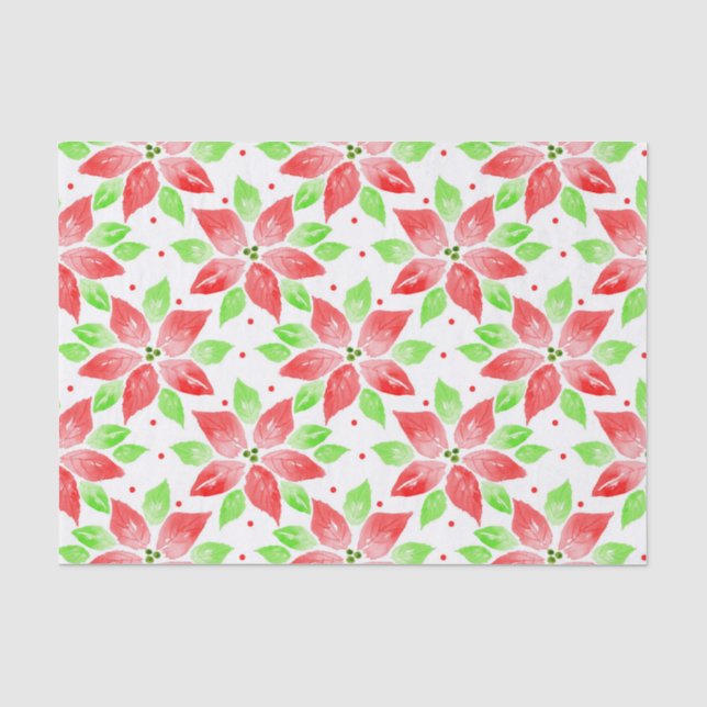 Papier Mousseline Rouge vert Aquarelle Poinsettia Motif (Recto)