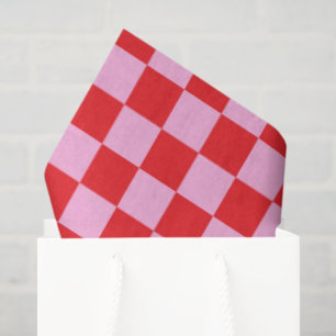 Papier Mousseline Rouge vif et rose clair à carreaux
