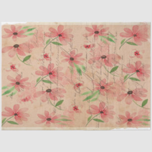 Papier Mousseline Rouge Watercolor Champ de marguerite Vintage