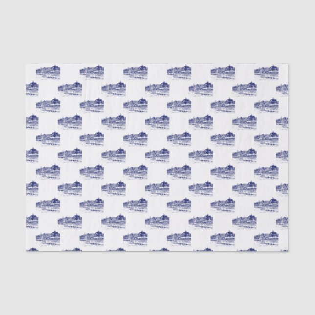 Papier Mousseline Rowers D'Équipage Course Avec Boathouse Blue (Recto)