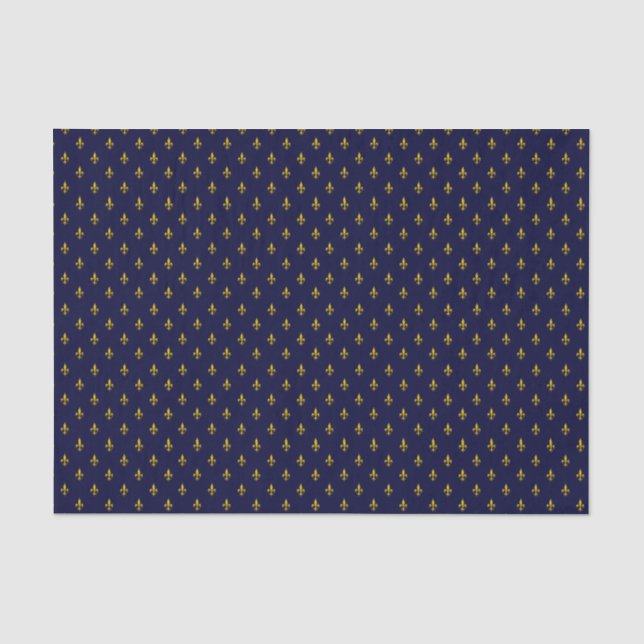 Papier Mousseline Royal Blue Fleur De Lis Motif (Recto)