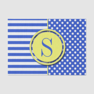 Papier Mousseline Royal Blue Pois et stries-Monogram STaylor