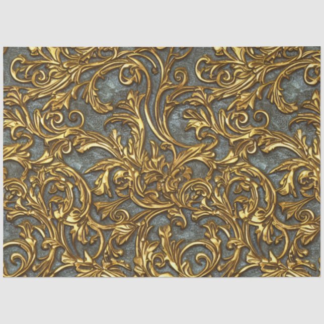 Papier Mousseline Royal Gold et Cyan Ornate Celtic Damask (Recto)