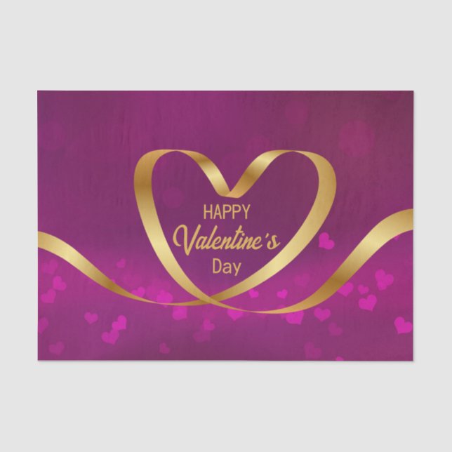 Papier Mousseline Ruban Coeur Heureuse Sainte-Valentin Or pourpre (Recto)