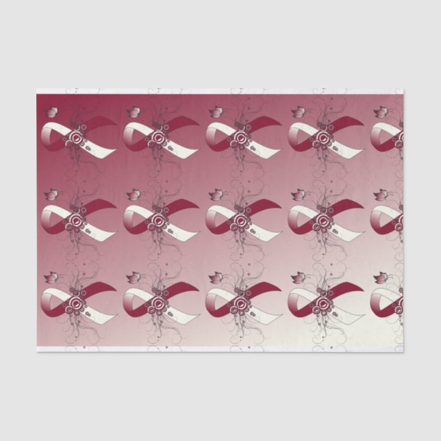 Papier Mousseline Ruban de Bourgogne et d'ivoire avec papillon (Recto)