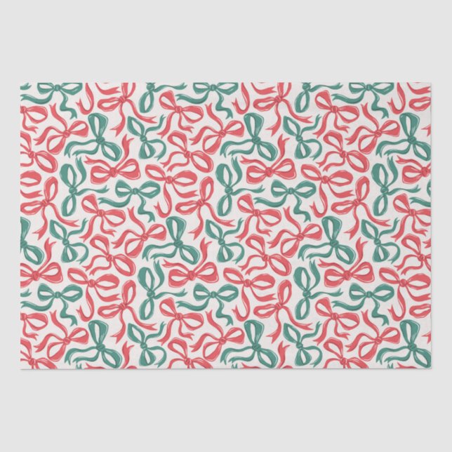Papier Mousseline Ruban Preppy Bows Noël Rouge Vert (Recto)