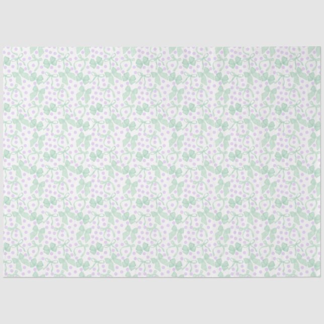 Papier Mousseline Rubans verts et points violets (Recto)
