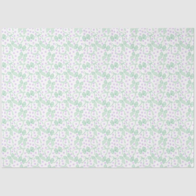 Papier Mousseline Rubans verts & Points violets (Recto)