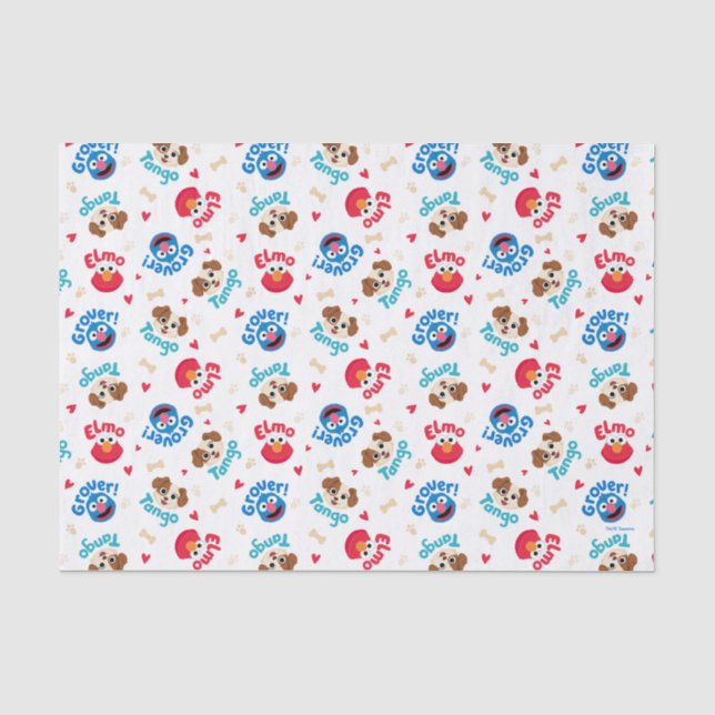 Papier Mousseline Rue Sésame | Tango, Elmo et Motif Grover (Recto)