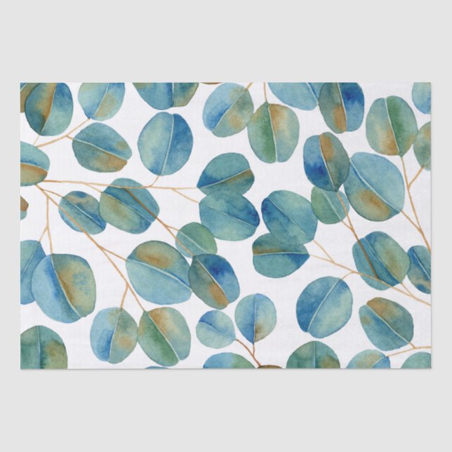 Papier Mousseline Russe Aquarelle Eucalyptus Feuilles  (Recto)