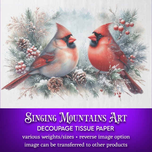 Papier Mousseline Russe Cardinaux d'aquarelle de Noël Découpage (Créateur téléchargé)