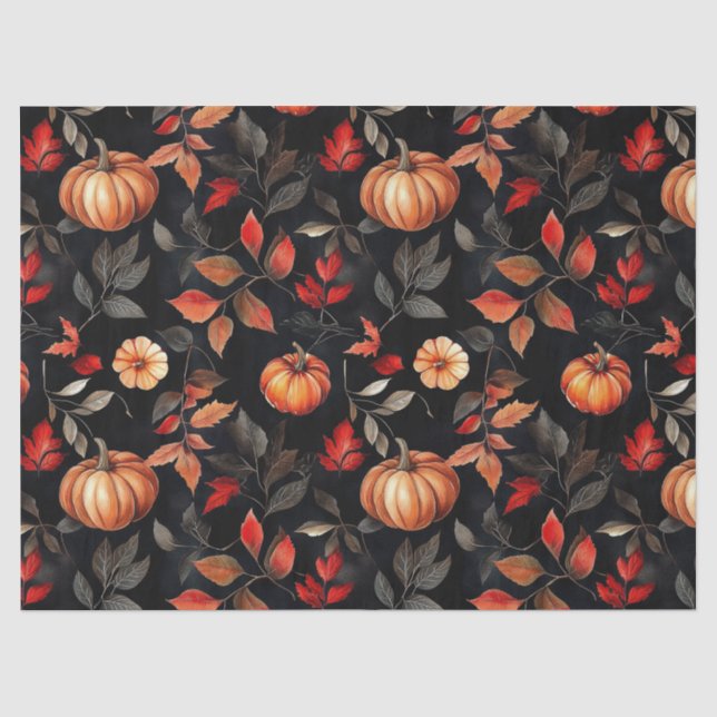 Papier Mousseline Russe Halloween Automne Feuilles Citrouille (Recto)