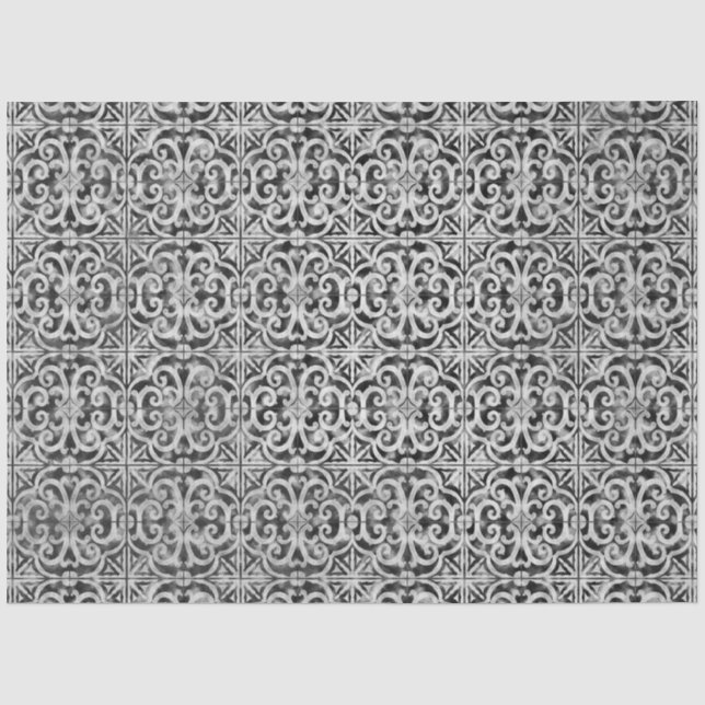 Papier Mousseline Russe Noir n Blanc Ferme Carrelage Découpage (Recto)
