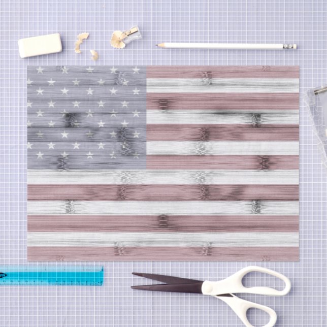 Papier Mousseline Russe Rouge Blanc Bleu Bois américain drapeau Amér (Artisanat)