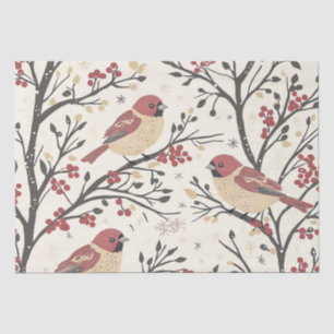 Papier Mousseline Rustic Bird et Poinsettia Motif de Noël (1)