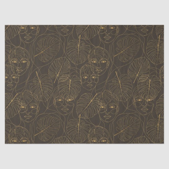 Papier Mousseline Rustic Botanical Face Line Pattern (1) (Recto)