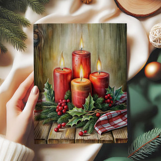 Papier Mousseline Rustic Christmas tissue paper red candles holly