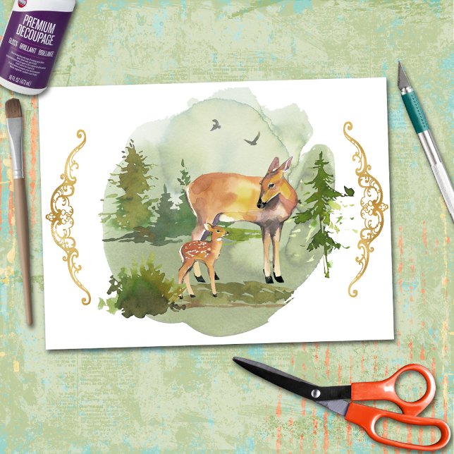 Papier Mousseline Rustic Deers Forest Adventure Gold Accents (Créateur téléchargé)
