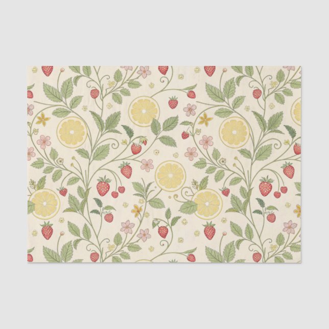 Papier Mousseline Rustic Strawberry & Citrus Earthy Pattern (1) (Recto)