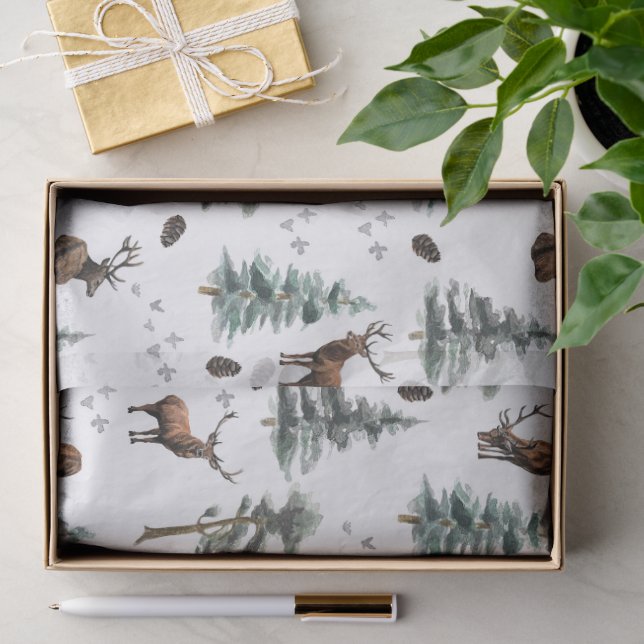 Papier Mousseline Rustic Woodland Forest Deer/Buck Christmas  (Cadeau)