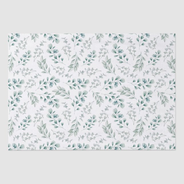 Papier Mousseline Rustique Aquarelle Verdure Eucalyptus Motif (Recto)