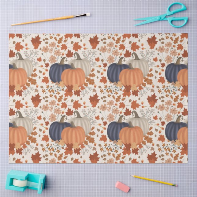 Papier Mousseline Rustique Automne Citrouille Feuille Fleur sauvage (Artisanat)