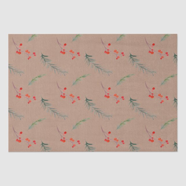 Papier Mousseline Rustique Kraft Couleur hiver Épinette & Berries (Recto)
