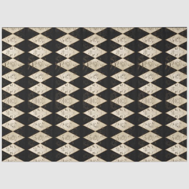 Papier Mousseline rustique Pays Arlequin Tan et Découpage noir (Recto)