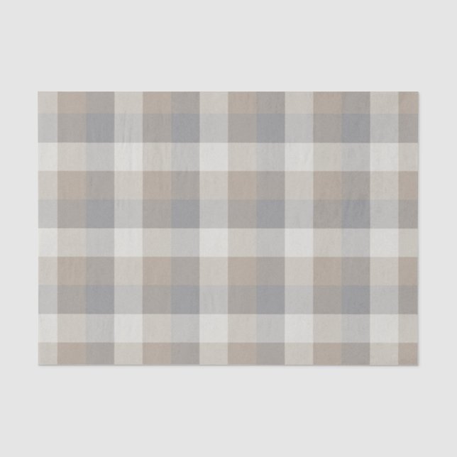 Papier Mousseline Rustique Plaid Tan Grey Ivory (Recto)