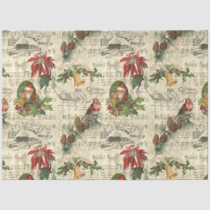 Papier Mousseline Rustique Vintage Noël Musique Florale Ephémère