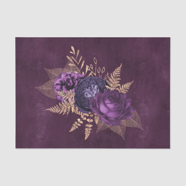 Papier Mousseline Rustique violet or Graphique floral (Recto)