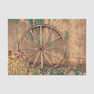 Papier Mousseline Rustique Western Brown Green Wagon Wheel Art