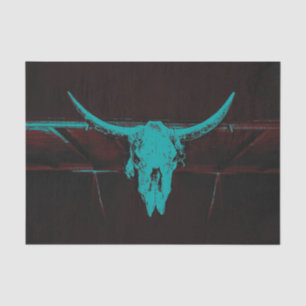 Papier Mousseline Rustique Western Bull Cow Crâne Turquoise Pays Bro
