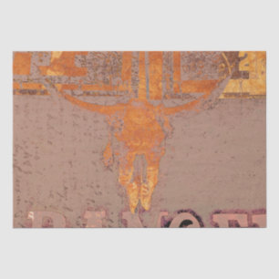 Papier Mousseline Rustique Western Vintage Taureau crâne Orange Scri